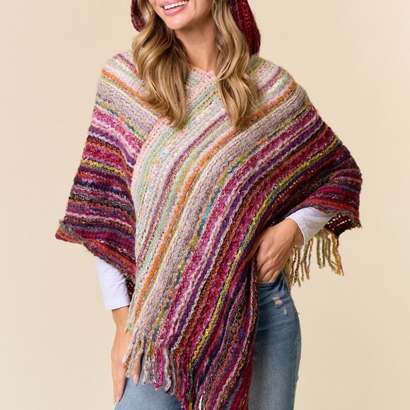 ON BLUE Pink & Ruby Hooded Poncho - Picture 10 of 13